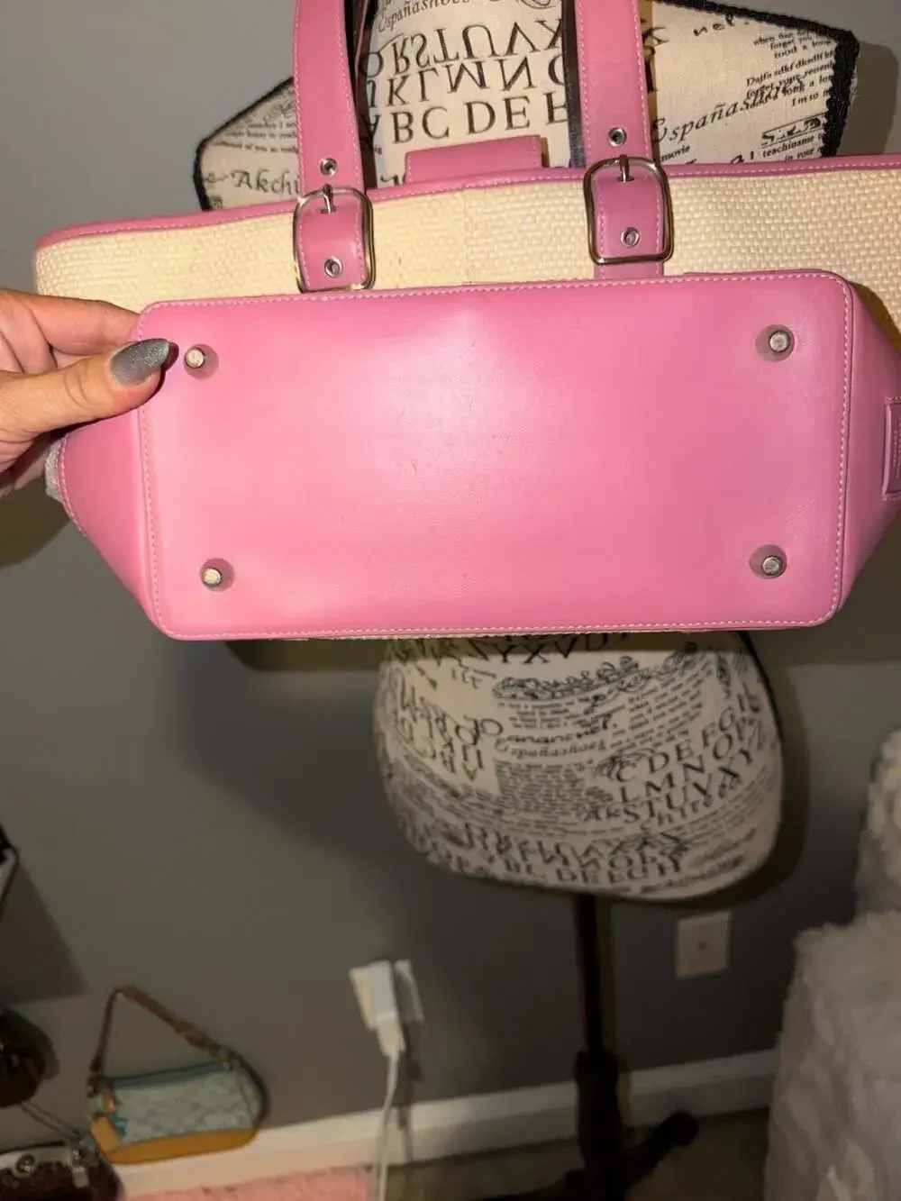 Vintage Coach Hampton Straw Tote Bag with Pink Leather Trim 4468